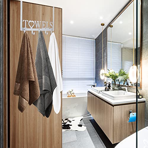 WeeksEight Over The Door Towel Rack, Metal Bath Towel Holder Hanger for Bathroom Bedroom Door Hanging Towels Bathrobe Robe, Towel Hooks for Bathrooms (5 Hooks Silver Grey)