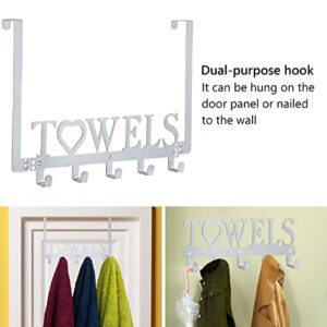 WeeksEight Over The Door Towel Rack, Metal Bath Towel Holder Hanger for Bathroom Bedroom Door Hanging Towels Bathrobe Robe, Towel Hooks for Bathrooms (5 Hooks Silver Grey)