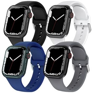 fogkay compatible for apple watch bands 45mm 44mm 42mm, 4 pack women men replacement straps for iwatch band, soft silicone sport wristbands with classic clasp for apple iwatch series se 7 6 5 4 3 2 1