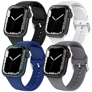 fogkay Compatible for Apple Watch Bands 45mm 44mm 42mm, 4 Pack Women Men Replacement Straps for iWatch Band, Soft Silicone Sport Wristbands With Classic Clasp for Apple iWatch Series SE 7 6 5 4 3 2 1