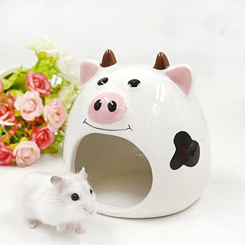 Hamster Hideout, Small Animal Hideout, Ceramic Pet House, Cows Shape Hamster House Cave Mini Hut Cage - S/L