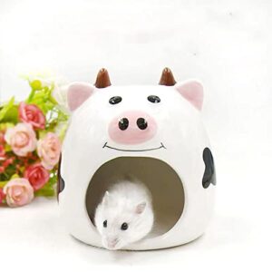 Hamster Hideout, Small Animal Hideout, Ceramic Pet House, Cows Shape Hamster House Cave Mini Hut Cage - S/L