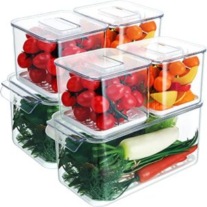 6 pieces fruit and veggie storage containers for fridge with lids and removable drain tray produce saver food storage containers for refrigerator to keep fruits, vegetables, meat, fish fresh and dry