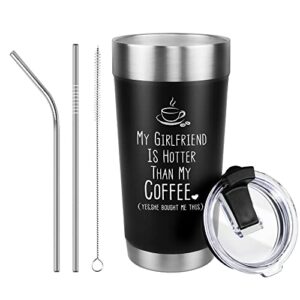 boyfriend gifts from girlfriend - 20 ounce engraved black stainless steel insulated travel mug, unique valentines day, anniversary or birthday gifts for him from girlfriend, gift idea for boyfriend