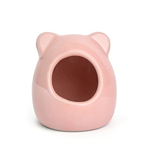 Small Pet Hideout Pink Ceramic House Cute Cave Critter Hut Nest for Mini Animals Gerbils Chinchillas Hamster Mice Rat - S/L