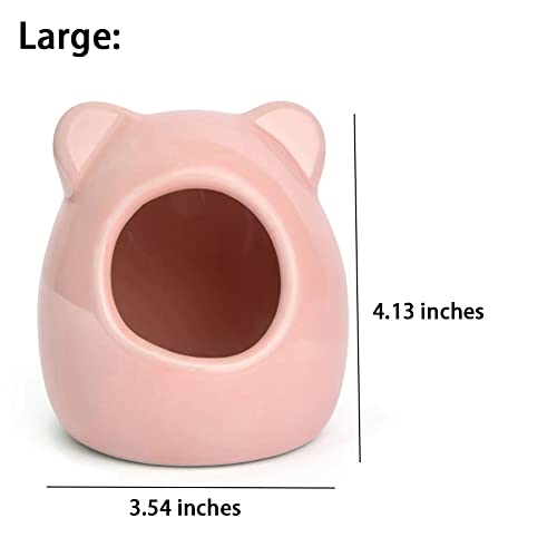 Small Pet Hideout Pink Ceramic House Cute Cave Critter Hut Nest for Mini Animals Gerbils Chinchillas Hamster Mice Rat - S/L