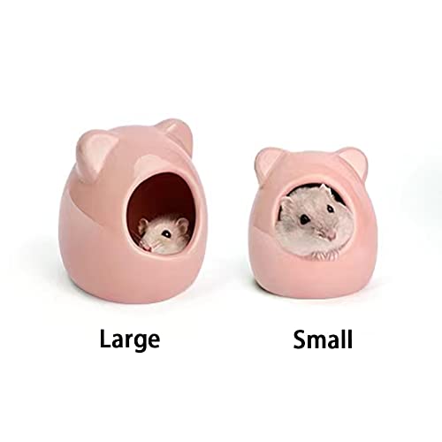 Small Pet Hideout Pink Ceramic House Cute Cave Critter Hut Nest for Mini Animals Gerbils Chinchillas Hamster Mice Rat - S/L