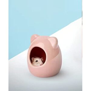 Small Pet Hideout Pink Ceramic House Cute Cave Critter Hut Nest for Mini Animals Gerbils Chinchillas Hamster Mice Rat - S/L