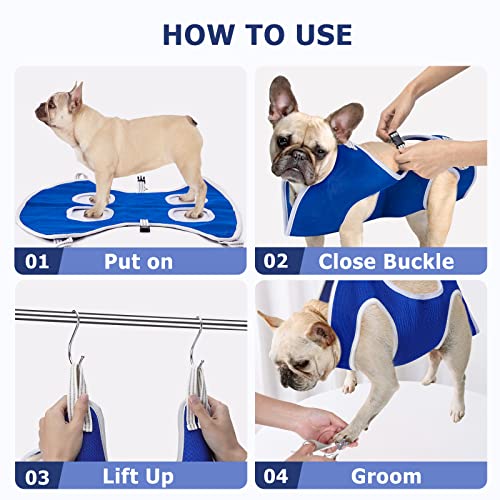 Megeo Dog Grooming Hammock, Pet Grooming Hammock for Small Dogs, Dog Grooming Harness, Grooming Hammock Helper for Dogs with Nail Clippers/Nail Trimmers (Blue, Small)
