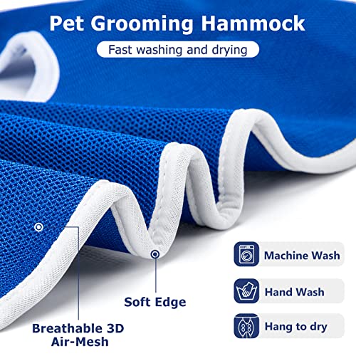 Megeo Dog Grooming Hammock, Pet Grooming Hammock for Small Dogs, Dog Grooming Harness, Grooming Hammock Helper for Dogs with Nail Clippers/Nail Trimmers (Blue, Small)