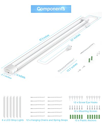 Ensenior 6 Pack Linkable LED Utility Shop Light, 4 FT 4400lm, 36W Equivalent 280W, 5000K Daylight, 48 Inch Integrated Fixture for Garage&Workbench, Surface or Hanging Mount, White, ETL Certified