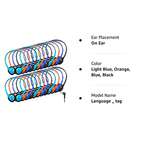 32 Pack Headphones Student Headphone Adjustable on Ear Headphone Library Headphone Wire Classroom Headphone with 3.5 mm Headphone Plug for Boys Girls Adults School (Light Blue, Orange, Blue, Black)
