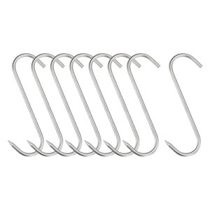 uxcell 11.81" meat hooks, 0.31" thick stainless steel butcher s-hook for meat processing, chicken fish beef hanging drying smoking 8pcs
