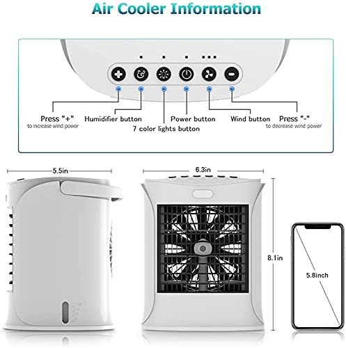 Mini Portable Air Conditioner, Personal Air Cooler, Evaporative air conditioner Fan with 3 Speeds, 3 in 1 Desktop Air Conditioner for Office, Bedroom, Outdoor