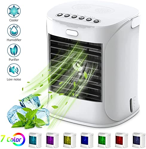 Mini Portable Air Conditioner, Personal Air Cooler, Evaporative air conditioner Fan with 3 Speeds, 3 in 1 Desktop Air Conditioner for Office, Bedroom, Outdoor