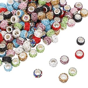 200 PCS European Large Hole Beads Rhinestone Colorful European Beads Crystal Large Hole Craft Beads for DIY Charms Bracelet Jewelry Making