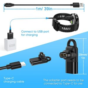 Charging Cable for Garmin Watch with 2 USB C Charger Adapter Connector, 3.3FT Charger Cord for Garmin Fenix 7|7S|7X|6|6S|6X|5|5S, Forerunner 245|945, Instinct 2|2S, Vivoactive 4|4S|3, Vivosmart 5, etc