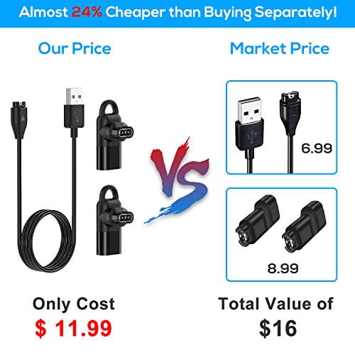 Charging Cable for Garmin Watch with 2 USB C Charger Adapter Connector, 3.3FT Charger Cord for Garmin Fenix 7|7S|7X|6|6S|6X|5|5S, Forerunner 245|945, Instinct 2|2S, Vivoactive 4|4S|3, Vivosmart 5, etc