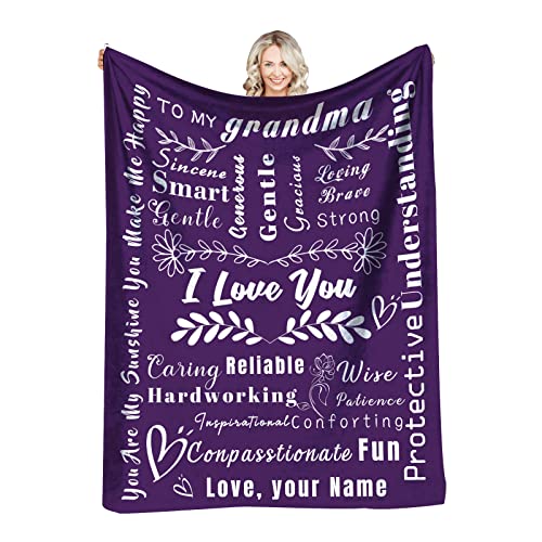 SIMIEEK Custom Blanket for Grandma Personalized to My Grandma from Grandkids Letter Throw Blanket for Couch Bed Sofa, Mothers Day Birthday Gifts