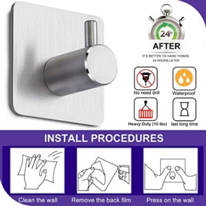 HXIO Adhesive Hooks Heavy Duty Wall Hooks Waterproof on Hooks Wall Hangers Waterproof Stainless Steel Sticky Hooks for Hanging Bathroom Kitchen Home(6 Pack)