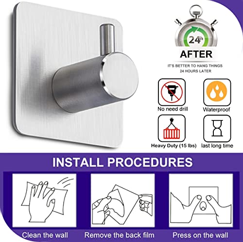 HXIO Adhesive Hooks Heavy Duty Wall Hooks Waterproof on Hooks Wall Hangers Waterproof Stainless Steel Sticky Hooks for Hanging Bathroom Kitchen Home(6 Pack)