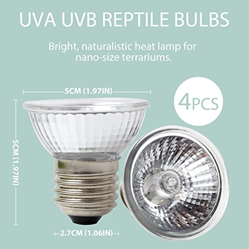 LUCKY HERP 4 Pack 50W UVA UVB Reptile Light Bulbs, Heat Lamp Bulbs for Reptiles and Amphibians, Basking Light Bulb for Turtle, Bearded Dragon, Lizard Heating Use