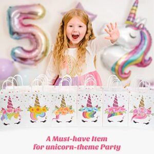 Mocoosy 18 PCS Unicorn Party Favor Bags for Kids Unicorn Birthday Party, Unicorn Goodie Candy Treat Paper Gift Bags with Handles for Girls Boys Rainbow Unicorn Birthday Baby Shower Party Supplies