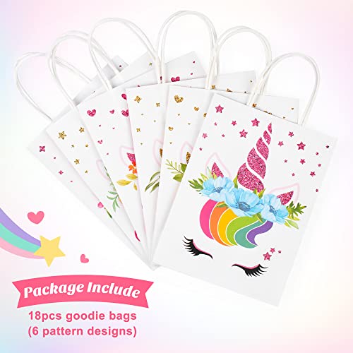 Mocoosy 18 PCS Unicorn Party Favor Bags for Kids Unicorn Birthday Party, Unicorn Goodie Candy Treat Paper Gift Bags with Handles for Girls Boys Rainbow Unicorn Birthday Baby Shower Party Supplies