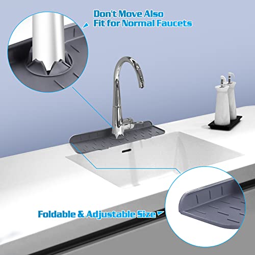 Kingmall Silicone Faucet Mat, Silicone Faucet Drip Catcher for Kitchen Faucet Drip Catcher Sink Faucet Mat Faucet Splash Guard Bathroom Faucet Water Catcher Mat, Sink Draining Pad Behind Faucet【Grey】