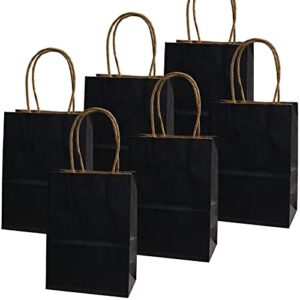 szehap mini black gift bags, 50 pack 4.2 x 2.7 x 5.7 inch small black paper bags with handles kraft paper party favor bags