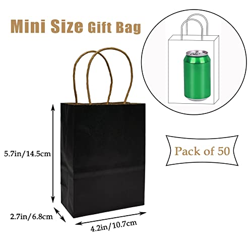 Szehap Mini Black Gift Bags, 50 Pack 4.2 x 2.7 x 5.7 Inch Small Black Paper Bags with Handles Kraft Paper Party Favor Bags