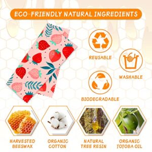 Reusable Beeswax Wrap - 9 Pack Eco-Friendly Beeswax Wraps For Food, Organic, Sustainable, Biodegradable, Zero Waste, Plastic-Free Food Storage, 1L Strawberry, 3M Orange, 5S Lemon Patterns