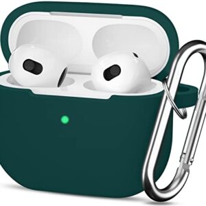 JTOMEI AirPods 3 Case Cover with Keychain, Full Protective Silicone Case Accessories for AirPods 3rd Generation, Front LED Visible, Dark Green