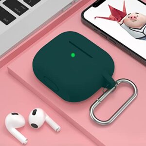 JTOMEI AirPods 3 Case Cover with Keychain, Full Protective Silicone Case Accessories for AirPods 3rd Generation, Front LED Visible, Dark Green