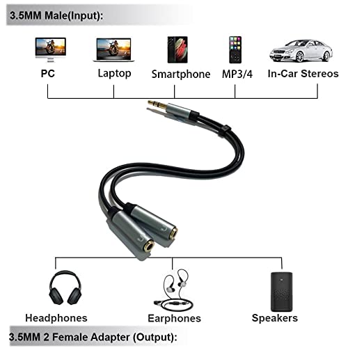 2 Pack Headset Splitter 3.5mm Stereo Audio Y Splitter Cable Male to 2 Ports 3.5mm Female Headset Splitter Adaper for Phone, PS4, Switch, Samsung