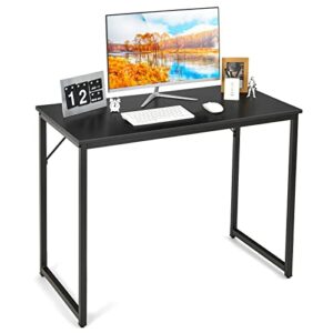 tangkula computer desk, study writing desk w/heavy duty steel frame, modern simple style laptop table for home office, easy assembly (black)