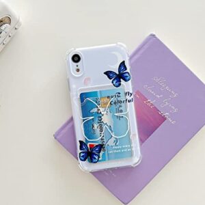 Tuokiou Case for iPhone XR, Butterfly Clear Mood Card Slot Case, Slim Fit Printing Soft TPU Wallet Case with Bumper,Cute Card Holder Pocket Case for Apple iPhone XR 6.1 inch
