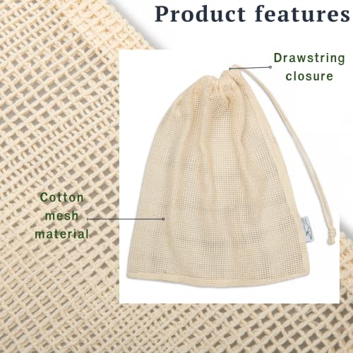 Pretty Wallaby| Onion&Potato Reusable Mesh Bags| Vegetable Storage Bags| 100% Cotton| Set of 3 X-Large Bags&1 Large Linen Bread Bag