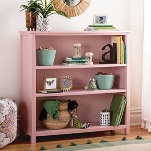 guidecraft deluxe taiga 3-shelf bookcase 42" - pink: storage shelving unit for books, paper, tv, and bins - bookshelf for bedroom, living room and home office