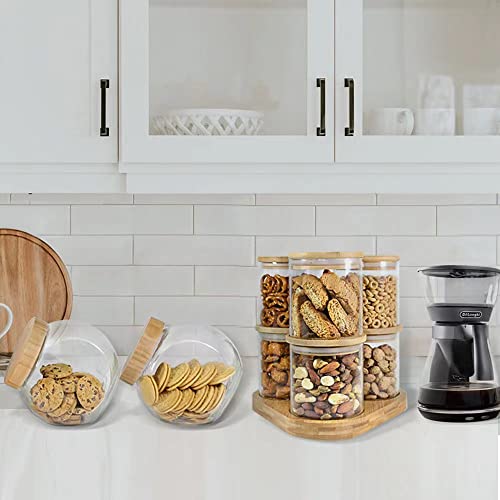 Glass Jars with Bamboo Lids with Bamboo Tray, Glass Food Jars and Canisters Sets (6 of 16oz with Bamboo Tray), Glass Food Storage Containers with Lids, Glass Canisters with Bamboo Lids, Glass Food Jars with Airtight Lids, Glass Pantry Food Storage & Organ