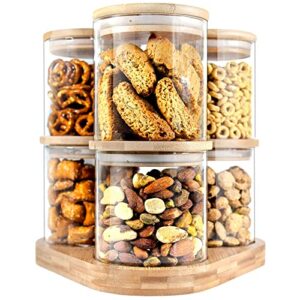 glass jars with bamboo lids with bamboo tray, glass food jars and canisters sets (6 of 16oz with bamboo tray), glass food storage containers with lids, glass canisters with bamboo lids, glass food jars with airtight lids, glass pantry food storage & organ