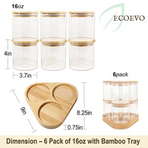 Glass Jars with Bamboo Lids with Bamboo Tray, Glass Food Jars and Canisters Sets (6 of 16oz with Bamboo Tray), Glass Food Storage Containers with Lids, Glass Canisters with Bamboo Lids, Glass Food Jars with Airtight Lids, Glass Pantry Food Storage & Organ