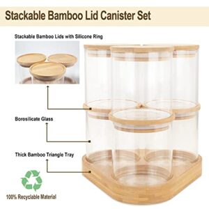 Glass Jars with Bamboo Lids with Bamboo Tray, Glass Food Jars and Canisters Sets (6 of 16oz with Bamboo Tray), Glass Food Storage Containers with Lids, Glass Canisters with Bamboo Lids, Glass Food Jars with Airtight Lids, Glass Pantry Food Storage & Organ