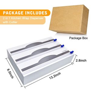 Wimgsanc 3 in 1 Refillable Plastic Wrap Dispenser with Cutter, Acrylic Roll Organizer Holder for Wax Paper, Parchment Paper, Aluminum Foil and Plastic Wrap Organization, Compatible with 12'' Roll