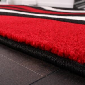 Red Black White Area Rug with Contour Cut and Modern Wave Pattern, Size: 6'7" x 9'6"