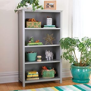 guidecraft deluxe taiga 4-shelf bookcase 54" - gray: wooden storage organizer cubby - display bookshelf for home office school