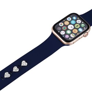 3Pcs Bling Metal Decorative Nails Studs Compatible with Apple Watch Band 45/44/42/41/40/38mm Silicone Bands for Women iWatch Series 7 6 5 4 3 2 1 Se Stylish Personalize SmartWatch Accessories (heart, Silver)