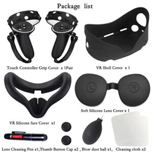 VR Front Face Silicone Protective Shell, Silicone Interfacial Cover, Touch Controller Grips Strap Cover Combination,Lens Cleaning Cloths and so on kit 7-in-1 for Oculus Quest 2 Accessories (Black)