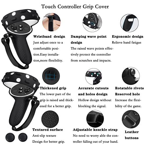 VR Front Face Silicone Protective Shell, Silicone Interfacial Cover, Touch Controller Grips Strap Cover Combination,Lens Cleaning Cloths and so on kit 7-in-1 for Oculus Quest 2 Accessories (Black)