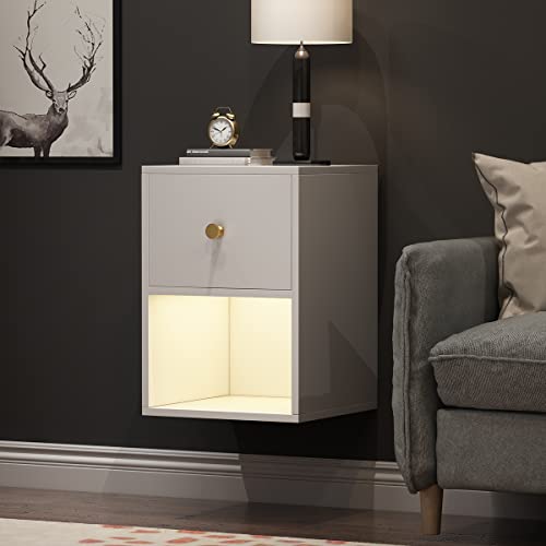 BOTALEGRE Floating Nightstand with Motion Sensor Light Wall Mounted Shelf with Drawer and Open Storage Shelf